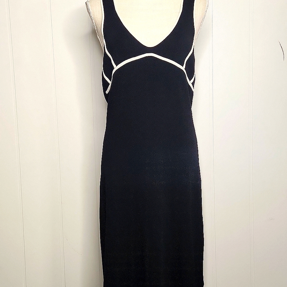 BCBG Maxazria Y2K empire waist black deep v-neck knit cocktail dress